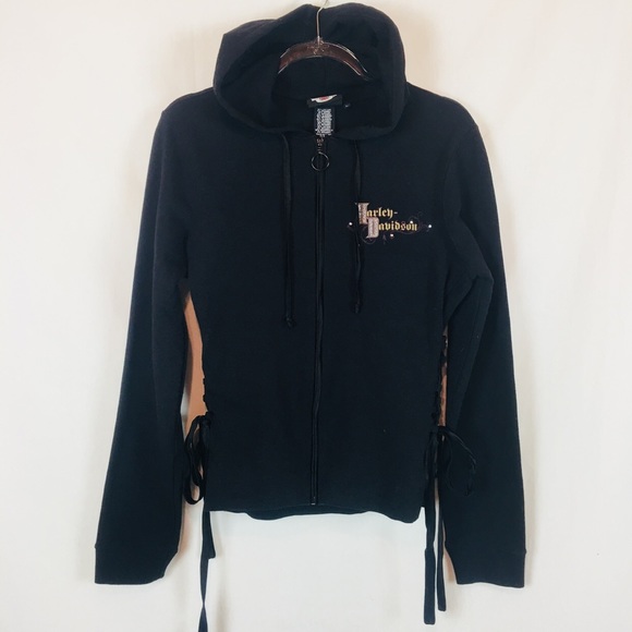Harley-Davidson Womens Washed Blue Long Sleeve Full Zip Burnout Hoodie Jacket